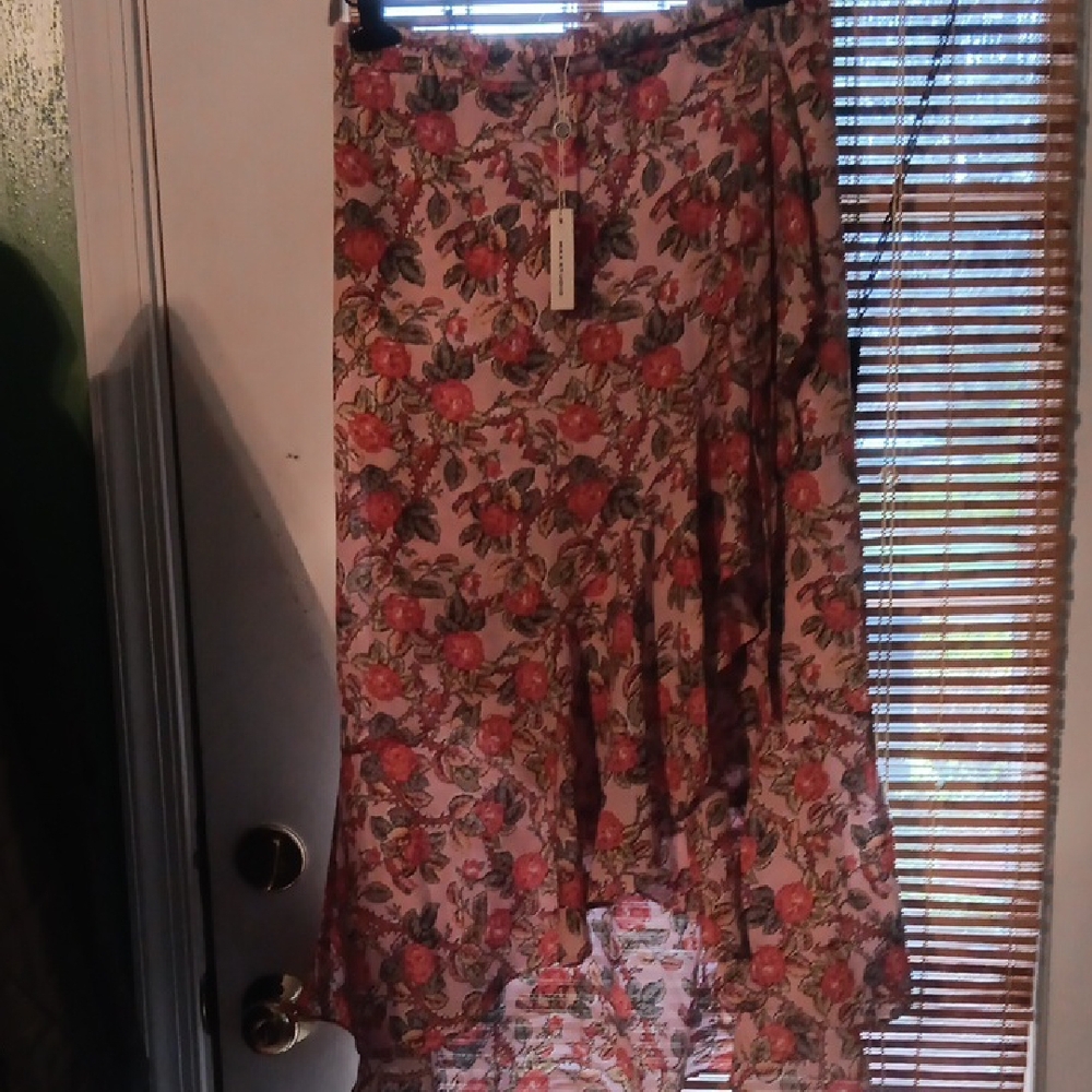 Max Studio Pink and Orange A-Line Midi Skirt - Picture 1 of 4